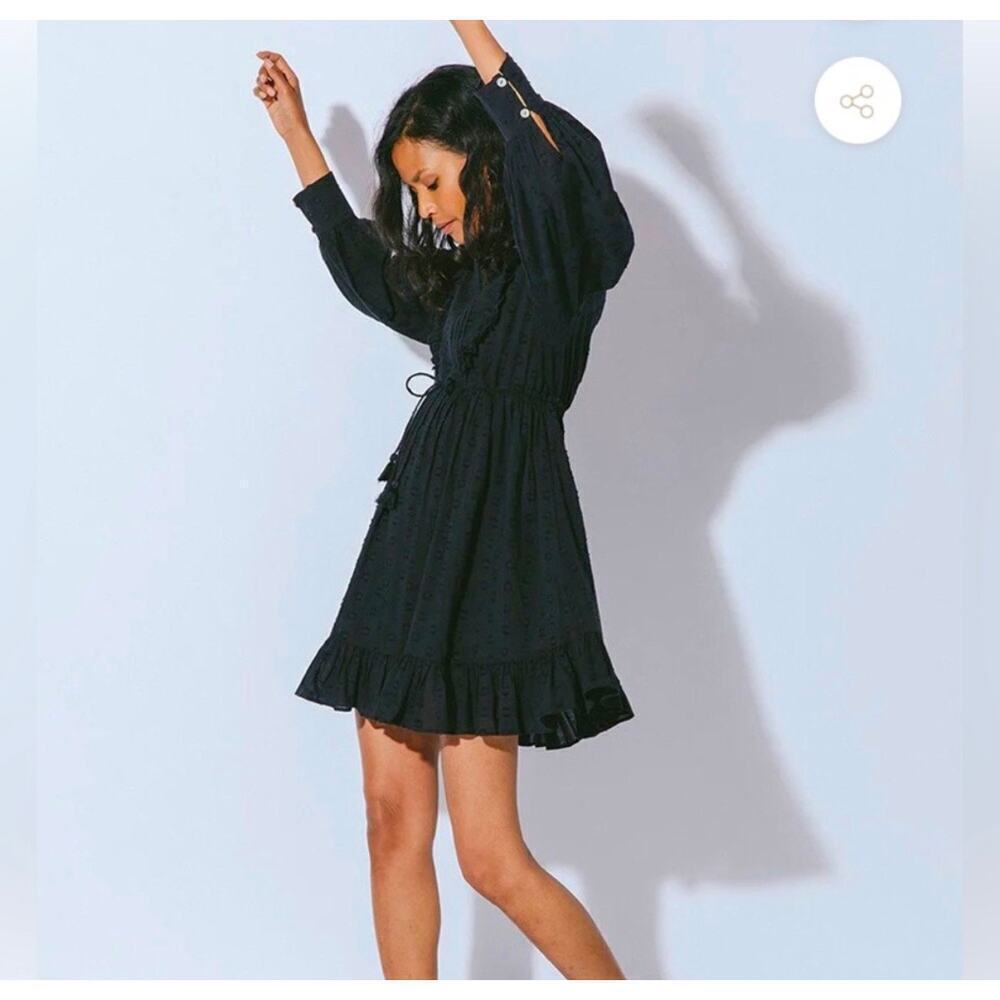 Cleobella Black Organic‎ Cotton Ruffle Mini Dress Size Small 766F
